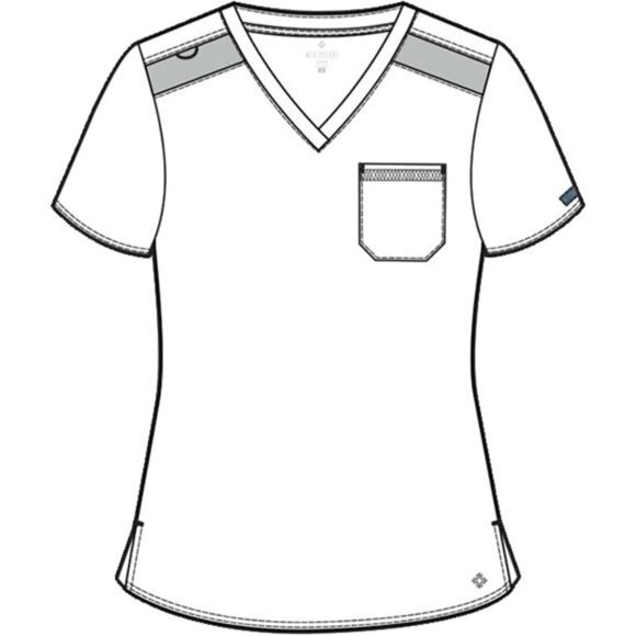 Women's V-Neck Scrub Top, Modern Fit Tuck-in Top with Stretchy Rib-Knit Shoulder - Picture 5 of 7